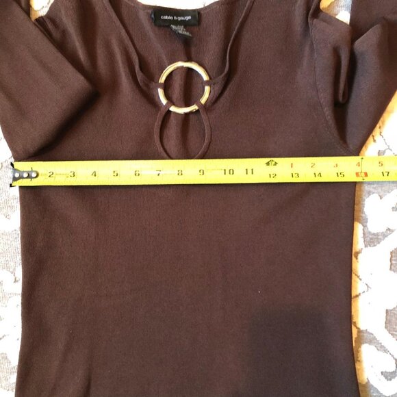 Cable & Gauge, Brown, Scoop & Keyhole neck top w/silver-tone ring, Size: Medium - Picture 8 of 9